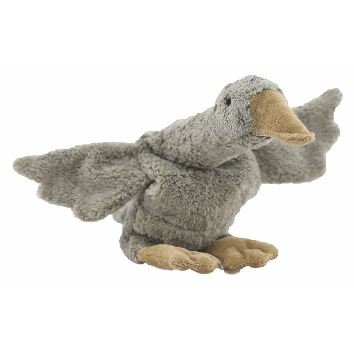 Senger Naturwelt Goose toy made from organic cotton with removable cherry stone pillow, perfect for soothing warmth or cool comfort, eco-friendly and handcrafted in Germany